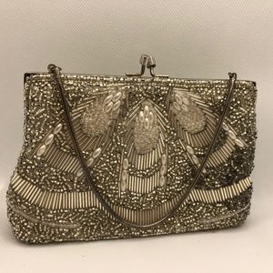 Small beaded silver and white evening bag